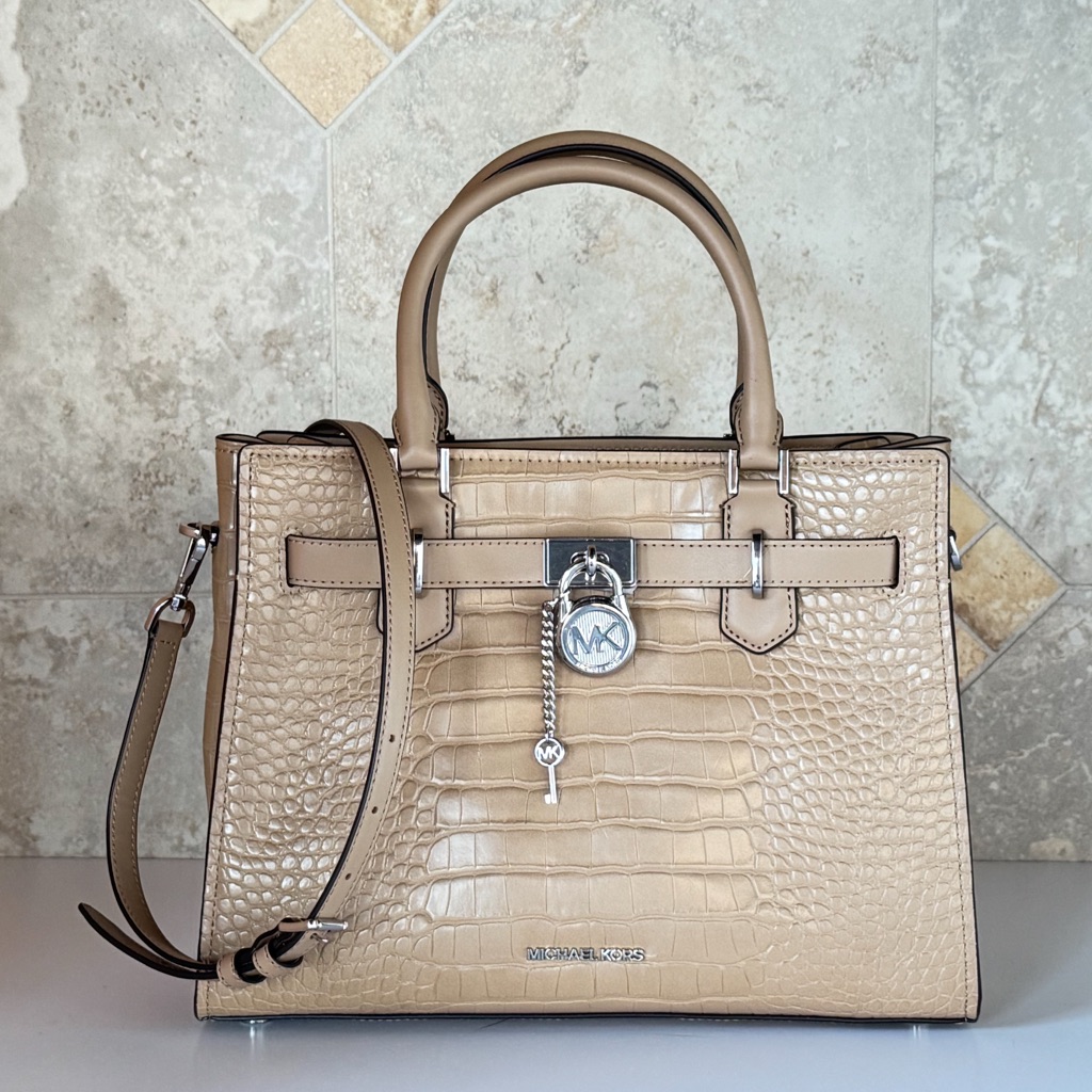 Michael Kors Hamilton Md Crocodile-Embossed Shoulder Bag Camel